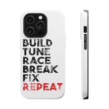 DistinctInk ToughCase for Apple iPhone, Compatible with MagSafe Charging - Build Tune Race Break Fix Repeat