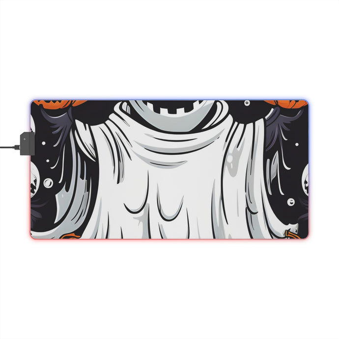 DistinctInk LED Gaming Mouse Pad with Ghost Skeleton Pumpkins Design for Halloween