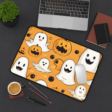 DistinctInk Desk Mat with Ghoulish Bats and Pumpkins Design for Halloween