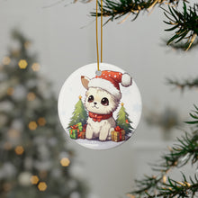 DistinctInk Hanging Ceramic Christmas Tree Ornament with Gold String - Great Gift/Present - 2 3/4 inch Diameter - Pumik Design