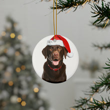 DistinctInk Hanging Ceramic Christmas Tree Ornament with Gold String - Great Gift/Present - 2 3/4 inch Diameter - Labrador Retriever Design