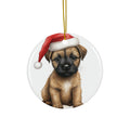 Hanging Ceramic Christmas Tree Ornament with Gold String - Border Terrier Puppy Drawing Design