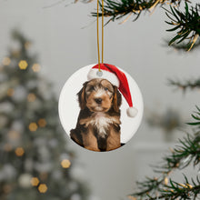 DistinctInk Hanging Ceramic Christmas Tree Ornament with Gold String - Great Gift/Present - 2 3/4 inch Diameter - Otterhound Puppy Design