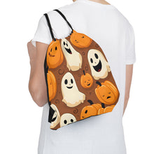 DistinctInk Drawstring Bag Backpack with "Boo-ttifull Skeleton Cartoon Pattern Pumpkin" Design for Halloween