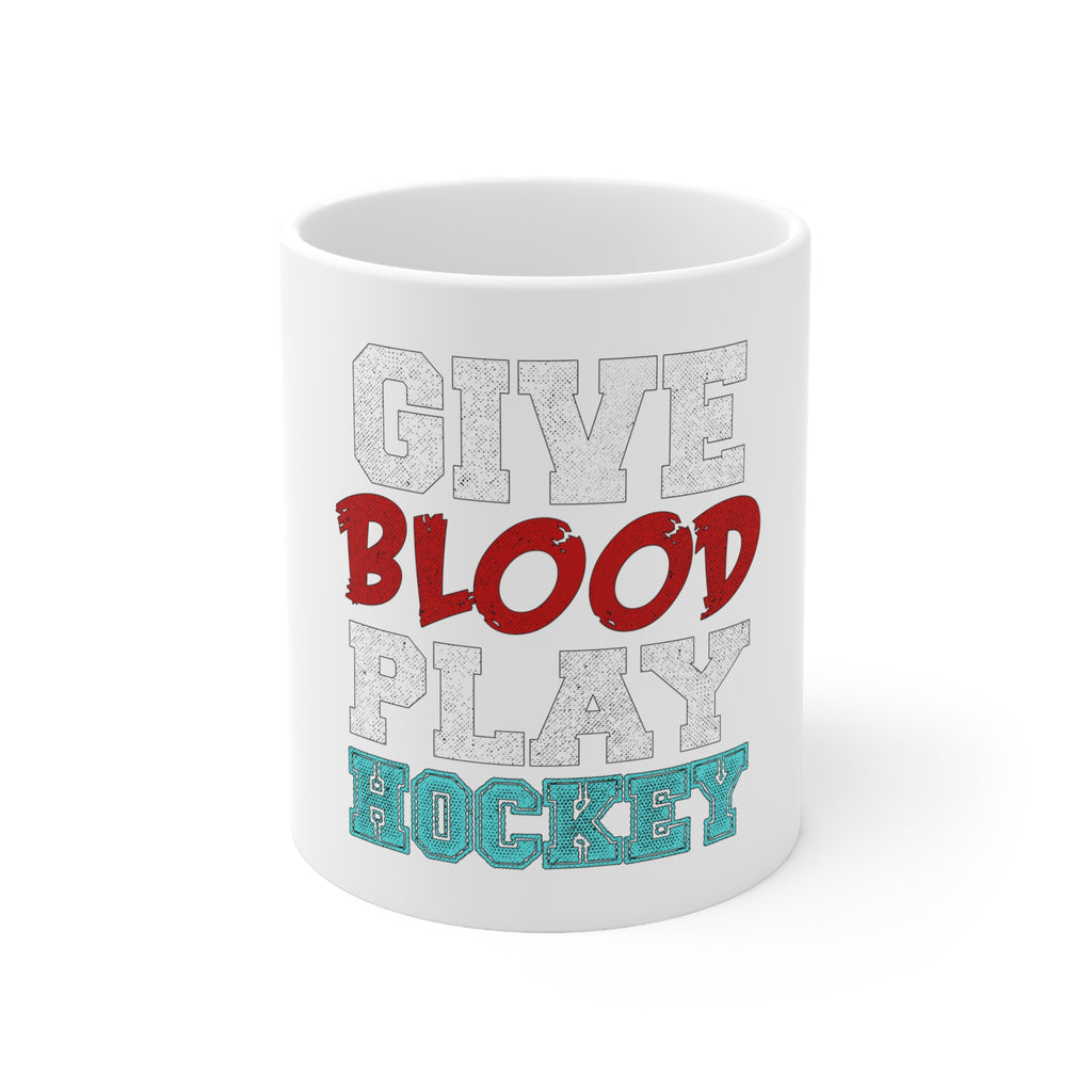 Glossy White Coffee / Tea Mug - Give Blood Play Hockey