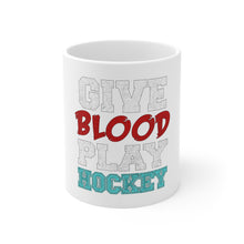 DistinctInk Glossy White Coffee / Tea Mug - Give Blood Play Hockey