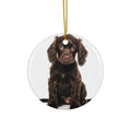 Hanging Ceramic Christmas Tree Ornament with Gold String - Boykin Spaniel Puppy Design