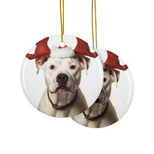 DistinctInk Hanging Ceramic Christmas Tree Ornament with Gold String - Great Gift/Present - 2 3/4 inch Diameter - Dogo Argentino Design