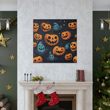 DistinctInk Canvas Wall Art with Nightly Fright of Bats and Ghouls for Halloween