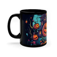 DistinctInk Black Coffee Mug - Trick or Treat Parade for Halloween