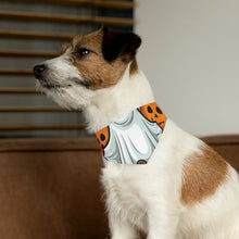 DistinctInk Adjustable Pet Banana Collar with "Spooky Skeleton Pumpkins" Design for Halloween