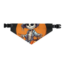 DistinctInk Adjustable Pet Banana Collar with Haunted Jack-O'-Skeleton Design for Halloween