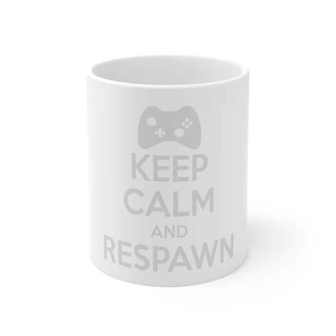 DistinctInk Glossy White Coffee / Tea Mug - Keep Calm and Respawn Gamer Video Games