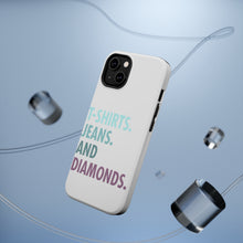 DistinctInk ToughCase for Apple iPhone, Compatible with MagSafe Charging - T-Shirts Jeans and Diamonds