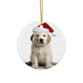 Hanging Ceramic Christmas Tree Ornament with Gold String - Great Pyrenee Puppy Design