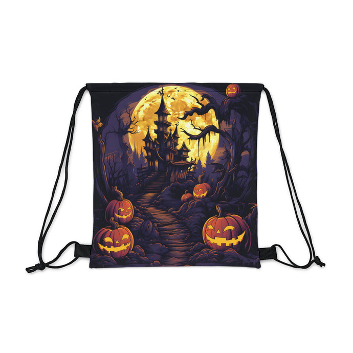 DistinctInk Drawstring Bag / Backpack with Ghostly Ghouls in the Graveyard Design for Halloween