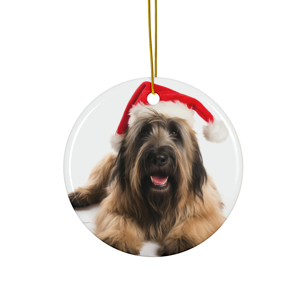 Hanging Ceramic Christmas Tree Ornament with Gold String - Briard Design