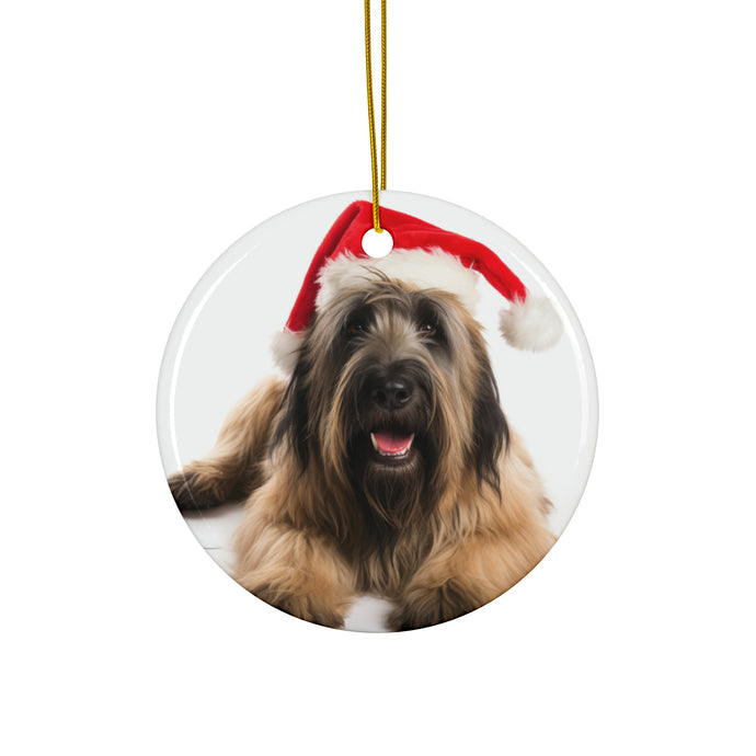 DistinctInk Hanging Ceramic Christmas Tree Ornament with Gold String - Great Gift/Present - 2 3/4 inch Diameter - Briard Design