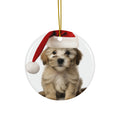 Hanging Ceramic Christmas Tree Ornament with Gold String - Dandie Dinmont Terrier Puppy Design