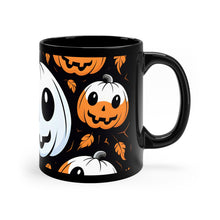 DistinctInk Black Coffee Mug - Ghost Skeleton Cartoon Pumpkin for Halloween