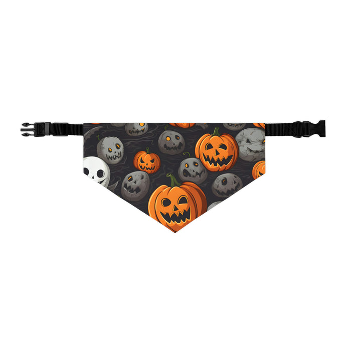 DistinctInk Adjustable Pet Banana Collar with Haunted Harvest Time Design for Halloween