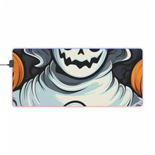 DistinctInk LED Gaming Mouse Pad with Spooky Skeletal Pumpkin Patch Design for Halloween