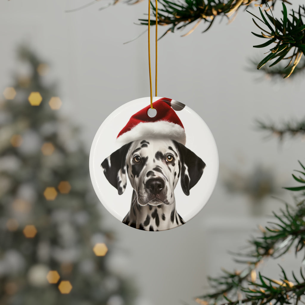 Hanging Ceramic Christmas Tree Ornament with Gold String - Dalmatian Design, view 3