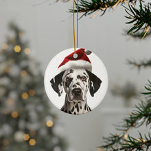DistinctInk Hanging Ceramic Christmas Tree Ornament with Gold String - Great Gift/Present - 2 3/4 inch Diameter - Dalmatian Design