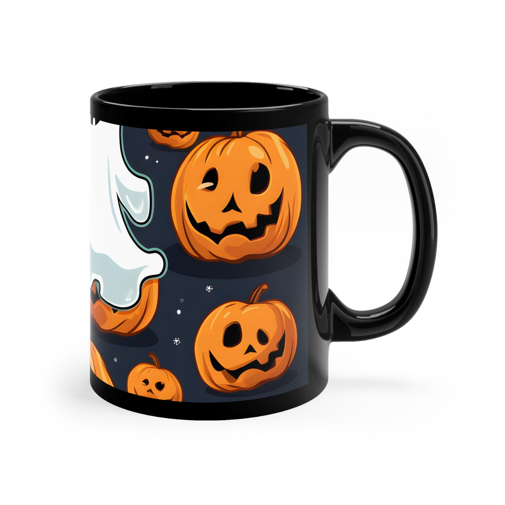 Black Coffee Mug - Ghost Skeleton Spooky Pumpkins for Halloween, view 3