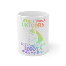 DistinctInk Glossy White Coffee / Tea Mug - I Wish I Was a Unicorn So I Could Stab Idiots