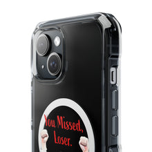 DistinctInk Clear Case for Apple iPhone, Compatible with MagSafe – Trump ‘You Missed, Loser’ Cartoon Design