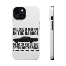DistinctInk ToughCase for Apple iPhone, Compatible with MagSafe Charging - Take Care of the Car, Car Take Care of the Road