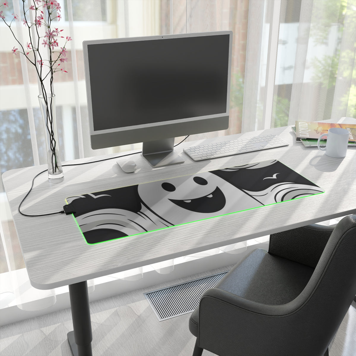 LED Gaming Mouse Pad with Skeletal Ghostly Pumpkin Patch Design for Halloween, view 22