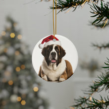 DistinctInk Hanging Ceramic Christmas Tree Ornament with Gold String - Great Gift/Present - 2 3/4 inch Diameter - St. Bernard Design