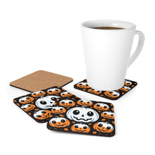 DistinctInk (Set of 4) Corkwood Coasters with Ghost Skeleton Cartoon PumpkinDesign for Halloween