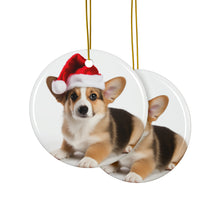 DistinctInk Hanging Ceramic Christmas Tree Ornament with Gold String - Great Gift/Present - 2 3/4 inch Diameter - Pembroke Welsh Corgi Puppy Design