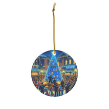 DistinctInk Hanging Ceramic Christmas Tree Ornament Charm with Gold String - Great Gift/Present - 2 3/4 inch Diameter - Blue Light Christmas Joy - Blue Lives Matter