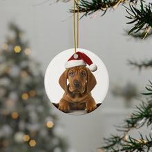 DistinctInk Hanging Ceramic Christmas Tree Ornament with Gold String - Great Gift/Present - 2 3/4 inch Diameter - Redbone Coonhound Puppy Design