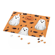 DistinctInk Jigsaw Puzzle with Ghost Skeleton Cartoon Pumpkin Design for Halloween