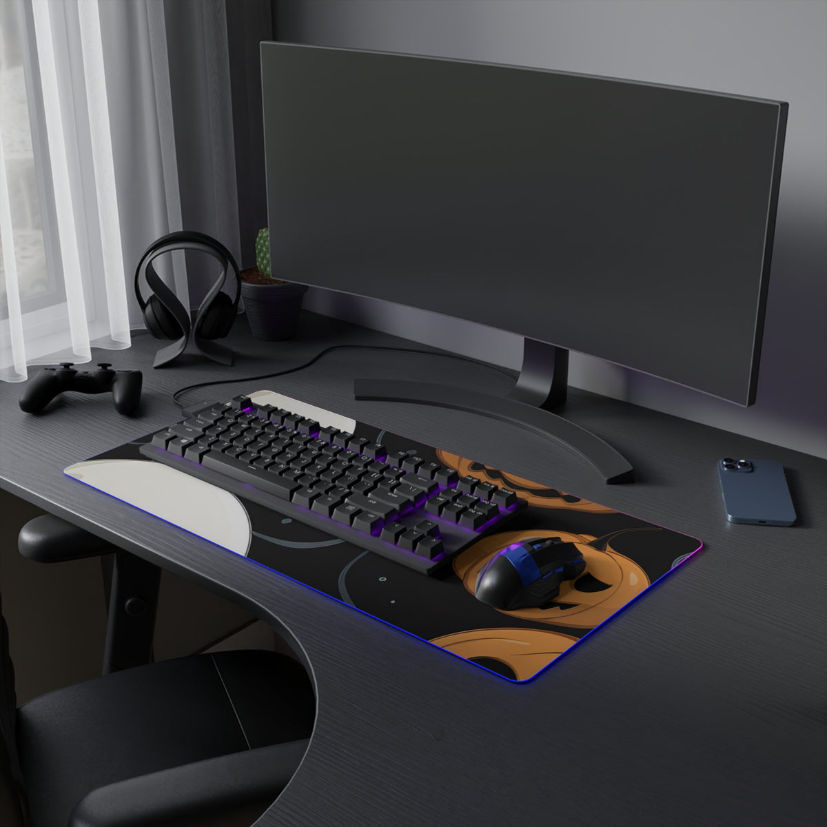 LED Gaming Mouse Pad with Ghost Skeleton Pumpkin Pattern Design for Halloween, view 15