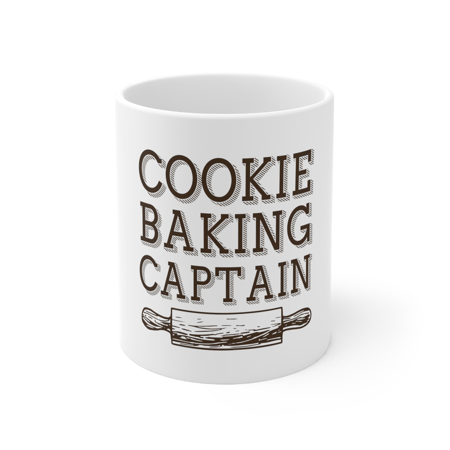 DistinctInk Glossy White Coffee / Tea Mug - Cookie Baking Captain Rolling Pin