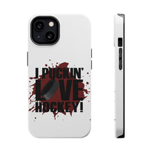 DistinctInk ToughCase for Apple iPhone, Compatible with MagSafe Charging - I Puckin' Love Hockey