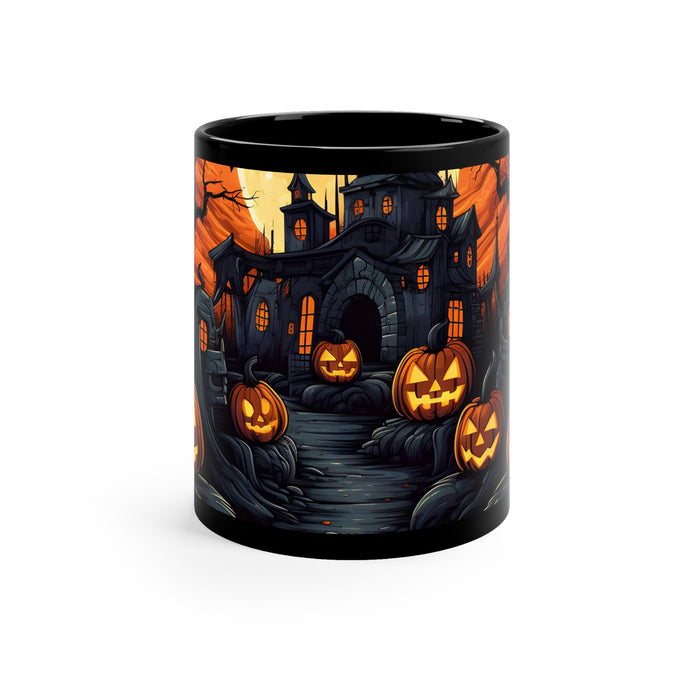 DistinctInk Black Coffee Mug - Darkness Falls on Halloween for Halloween