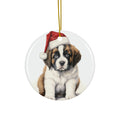 Hanging Ceramic Christmas Tree Ornament with Gold String - St. Bernard Puppy Drawing Design
