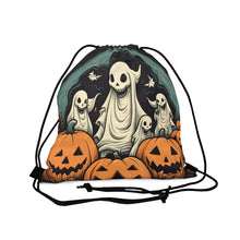 DistinctInk Drawstring Bag / Backpack with Spooky Skeleton Pumpkins Design for Halloween