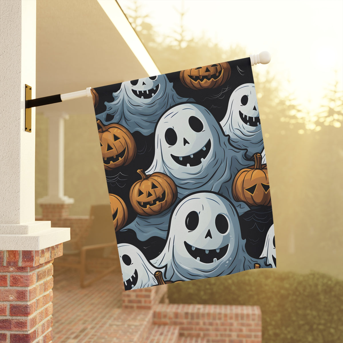 Garden & House Banner / Flag with Ghoulish Ghostbusters and Pumpkins Design for Halloween, view 9