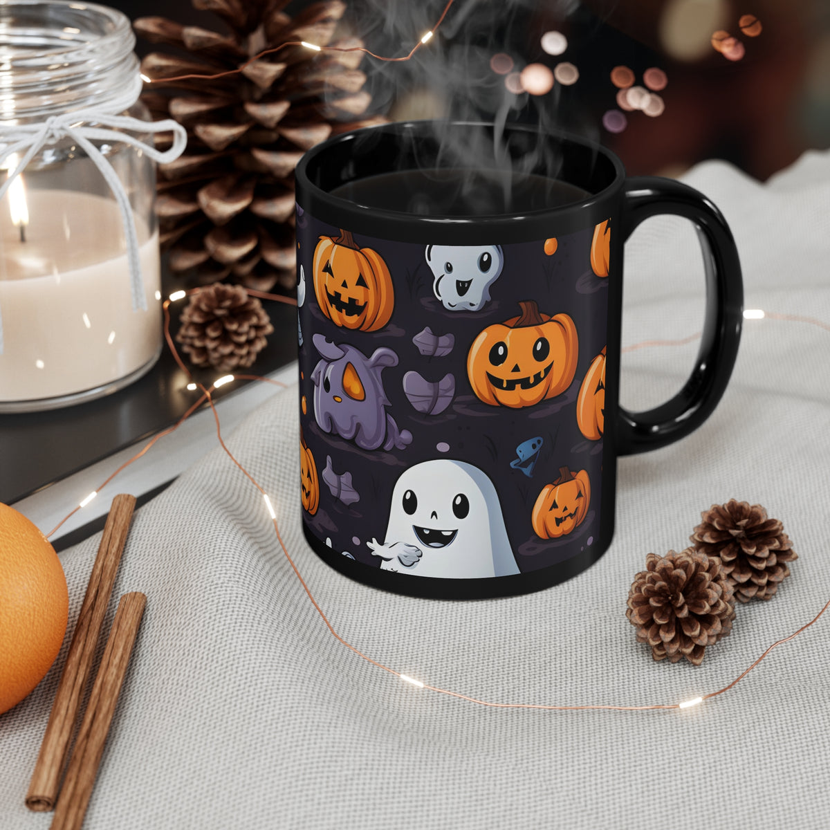 Black Coffee Mug - Spooky Bat-o-lanterns for Halloween, view 4