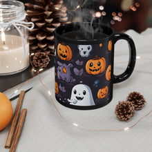 DistinctInk Black Coffee Mug - Spooky Bat-o-lanterns for Halloween