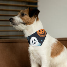 DistinctInk Adjustable Pet Banana Collar with Ghastly Skeleton Pumpkin Patch Design for Halloween