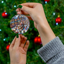 DistinctInk Hanging Ceramic Christmas Tree Ornament Charm with Gold String - Great Gift/Present - 2 3/4 inch Diameter - Santa's Parade of Joy